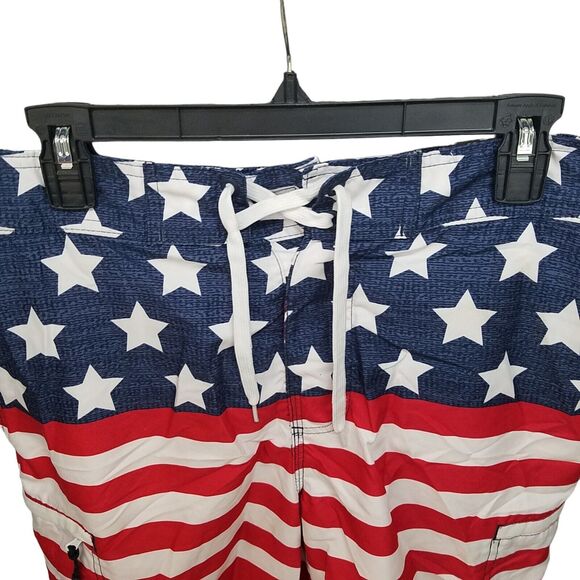 Wave Zone Mens Size M Blue Red American Flag Swim Trunks Board Short - Picture 3 of 9